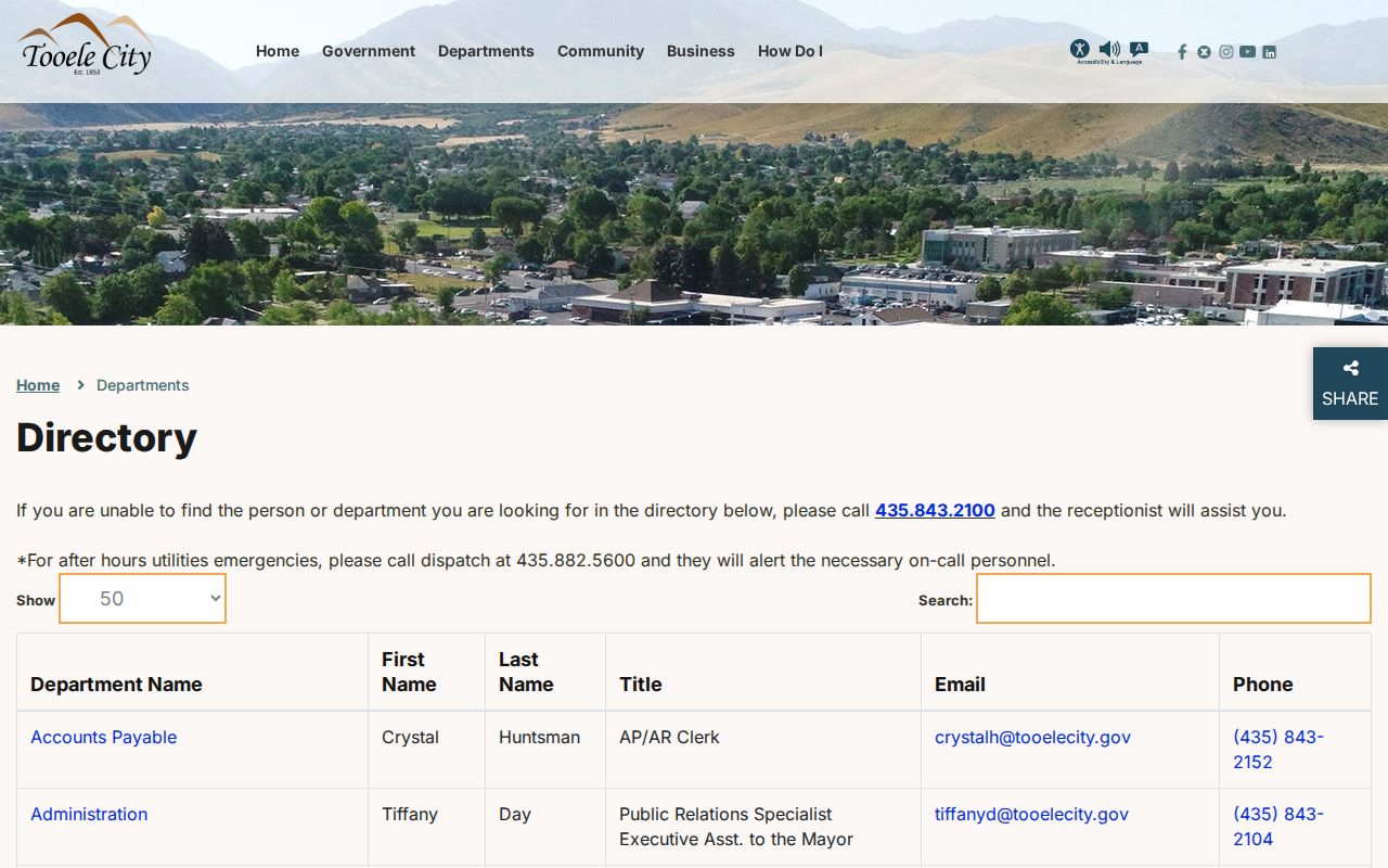 Tooele people directories city staff search