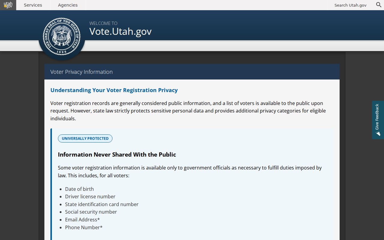 Tooele voter registration records privacy classifications
